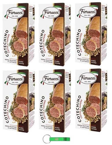 6x Fiorucci Cotechino 100% Italienische Spezialität mit italienischem Gedämpftes Schweinefleisch-Cotechino Glutenfrei 500g + Beni Culinari Kostenloser Schlüsselanhänger von Beni Culinari