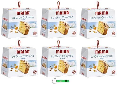 6x Maina La Gran Colomba Classica Osterkuchen mit Knusprige Haselnussglasur mit Ganzen Mandeln und Kristallzucker 1Kg Oster-taube + Beni Culinari Kostenloser Schlüsselanhänger von Beni Culinari