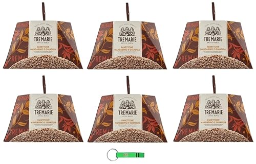 6x Tre Marie Panettone Mandarino e Gianduia - Traditionelles italienisches Weihnachtsdessert - Weihnachts Kuchen Mandarine und Gianduia 750g + Beni Culinari Kostenloser Schlüsselanhänger von Beni Culinari