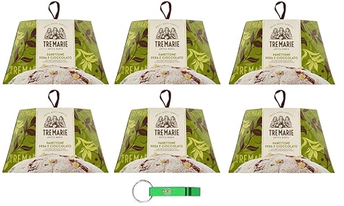 6x Tre Marie Panettone Pera e Cioccolato- Traditionelles italienisches Weihnachtsdessert - Weihnachts Kuchen mit Birne und Schokolade - 930g+ Beni Culinari Kostenloser Schlüsselanhänger von Beni Culinari