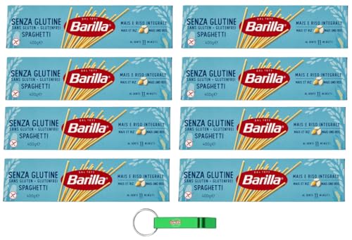 8x Barilla Pasta Spaghetti Senza Glutine,Glutenfreie Nudeln aus weißem Mais, gelbem Mais und braunem Reis 400g + Beni Culinari Kostenloser Schlüsselanhänger von Beni Culinari