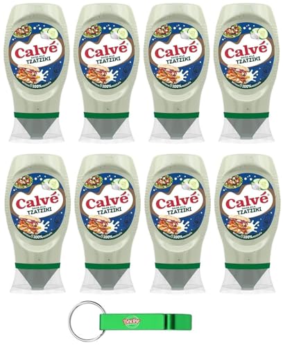 8x Calvé Tzaziki Sauce,Würzsoße auf Basis von Gurken und Knoblauch,Glutenfrei Würzsauce,Top Down 250ml + Beni Culinari Kostenloser Schlüsselanhänger von Beni Culinari