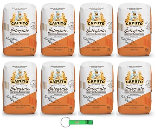 8x Caputo Farina Integrale - Vollkorn Mehl - Vollkorn Weichweizenmehl Ideales für Neapolitanische Pizza - 1KG + Beni Culinari Kostenloser Schlüsselanhänger von Beni Culinari