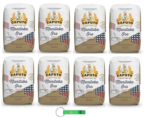 8x Caputo Farina Manitoba Oro - Mehl TYP 0 - Weichweizenmehl Ideales für Neapolitanische Pizza - 1KG + Beni Culinari Kostenloser Schlüsselanhänger von Beni Culinari