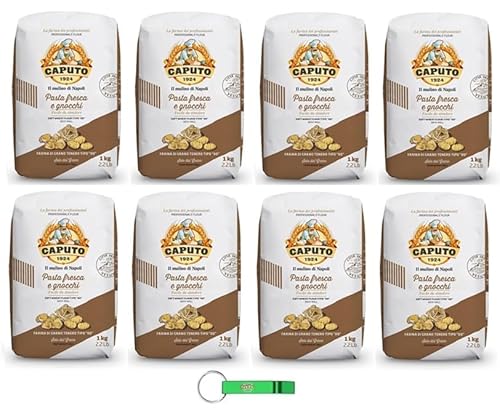 8x Caputo Farina Pasta Fresca e Gnocchi - Mehl TYP 00 - Ideal für frische Pasta und Gnocchi - 1KG + Beni Culinari Kostenloser Schlüsselanhänger von Beni Culinari