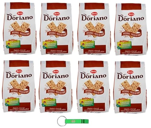 8x Doria Doriano Cracker Integrali - Duftende und Knusprige Vollkorn Cracker - 700g Beutel – Jeder Beutel enthält 24 Einzelportionen + Beni Culinari Kostenloser Schlüsselanhänger von Beni Culinari