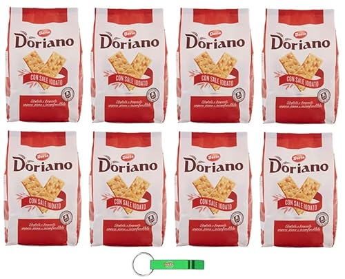 8x Doria Doriano Cracker con Sale - Duftende und Knusprige Cracker mit Salz auf der Oberfläche - 700g Beutel – Jeder Beutel enthält 24 Einzelportionen + Beni Culinari Kostenloser Schlüsselanhänger von Beni Culinari