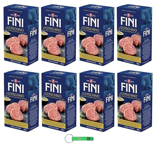 8x Fini Cotechino 100% Italienische Spezialität mit italienischem Gedämpftes Schweinefleisch-Cotechino Glutenfrei 500g + Beni Culinari Kostenloser Schlüsselanhänger von Beni Culinari