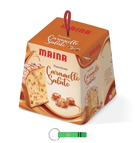 8x Maina Panettone Caramello Salato - Traditionelles italienisches Weihnachtsdessert - Weihnachts Kuchen Gesalzenes Karamell 750g + Beni Culinari Kostenloser Schlüsselanhänger von Beni Culinari