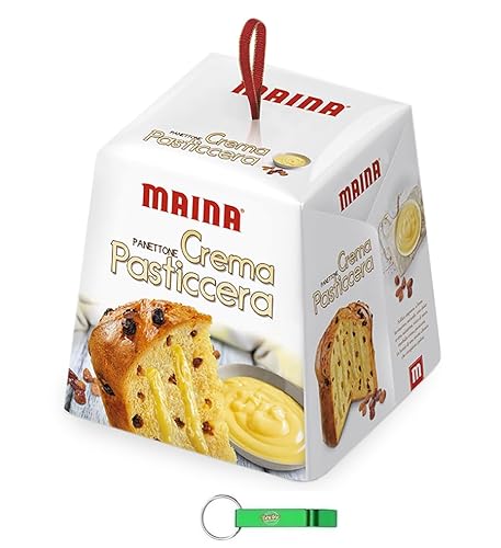 8x Maina Panettone Crema Pasticcera - Traditionelles italienisches Weihnachtsdessert - Weihnachts Kuchen mit Sultaninen und Creme 800g + Beni Culinari Kostenloser Schlüsselanhänger von Beni Culinari