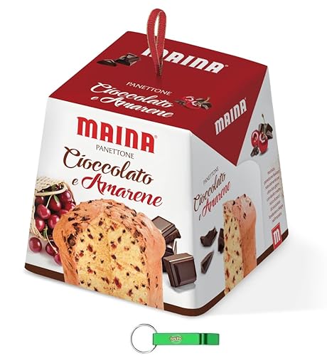 8x Maina Panettone Schokolade und Schwarze Kirschen - Traditionelles italienisches Weihnachtsdessert - Weihnachts Kuchen 750g + Beni Culinari Kostenloser Schlüsselanhänger von Beni Culinari