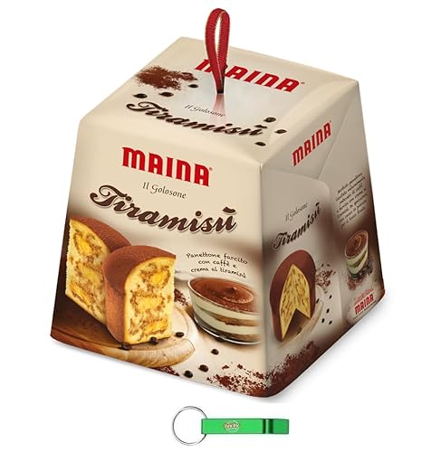 8x Maina Panettone Tiramisù - Traditionelles italienisches Weihnachtsdessert - Weihnachts Kuchen mit Tiramisu-Creme gefüllt 750g + Beni Culinari Kostenloser Schlüsselanhänger von Beni Culinari