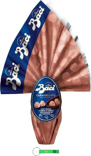 BACI PERUGINA Schokoladenei Uovo Caramellato Dunkle Schokolade und Mandeln Karamellisiert-Osterei - mit Überraschung und 4 Pralinen 265g + Beni Culinari Kostenloser Schlüsselanhänger von Beni Culinari