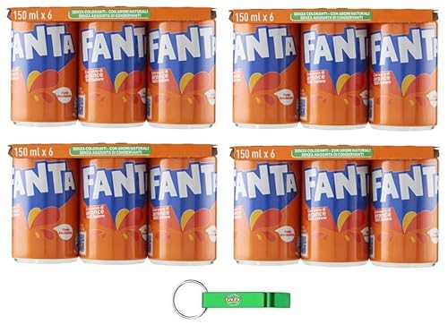 Fanta Original, Orange Kohlensäurehaltiges Erfrischungsgetränk mit 100% italienischem Orangensaft - 24 Einweg Mini-Dosen à 150ml + Kostenloser Beni Culinari Schlüsselanhänger von Beni Culinari