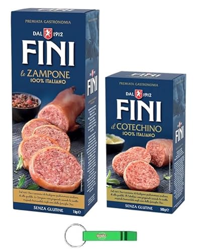 Testpaket 1x Fini Cotechino 500g + 1x Fini Zampone 1Kg - 100% Italienische Spezialität mit Gedämpftes Schweinefleisch-Glutenfrei + Beni Culinari Kostenloser Schlüsselanhänger von Beni Culinari