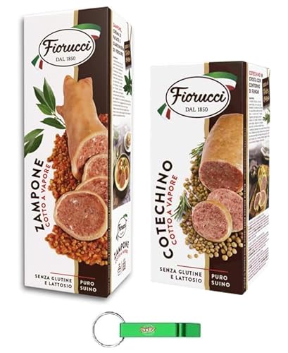 Testpaket 1x Fiorucci Cotechino 500g + 1x Fiorucci Zampone 1Kg - 100% Italienische Spezialität mit Gedämpftes Schweinefleisch-Glutenfrei + Beni Culinari Kostenloser Schlüsselanhänger von Beni Culinari