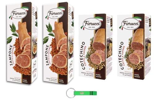 Testpaket 2x Fiorucci Cotechino 500g + 2x Fiorucci Zampone 1Kg - 100% Italienische Spezialität mit Gedämpftes Schweinefleisch-Glutenfrei + Beni Culinari Kostenloser Schlüsselanhänger von Beni Culinari