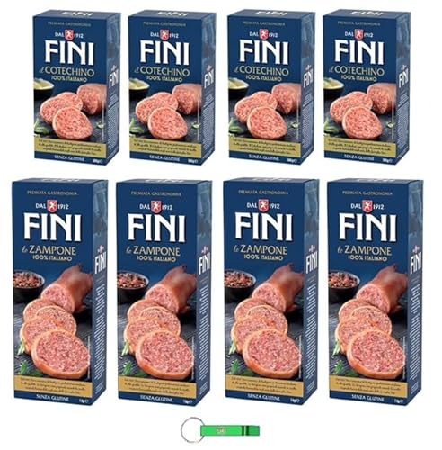 Testpaket 4x Fini Cotechino 500g + 4x Fini Zampone 1Kg - 100% Italienische Spezialität mit Gedämpftes Schweinefleisch-Glutenfrei + Beni Culinari Kostenloser Schlüsselanhänger von Beni Culinari