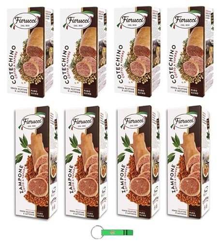 Testpaket 4x Fiorucci Cotechino 500g + 4x Fiorucci Zampone 1Kg - 100% Italienische Spezialität mit Gedämpftes Schweinefleisch-Glutenfrei + Beni Culinari Kostenloser Schlüsselanhänger von Beni Culinari