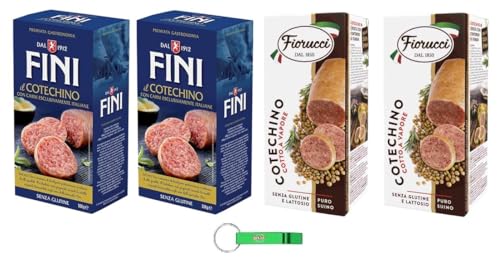 Testpaket Fini Cotechino + Fiorucci Cotechino 100% Italienische Spezialität mit italienischem Gedämpftes Schweinefleisch-Cotechino Glutenfrei 4 x 500g + Beni Culinari Kostenloser Schlüsselanhänger von Beni Culinari