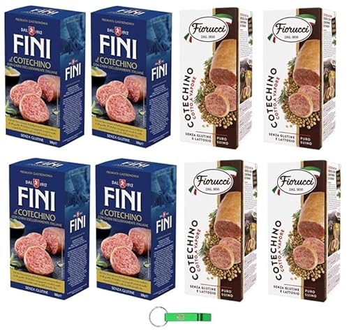 Testpaket Fini Cotechino + Fiorucci Cotechino 100% Italienische Spezialität mit italienischem Gedämpftes Schweinefleisch-Cotechino Glutenfrei 8 x 500g + Beni Culinari Kostenloser Schlüsselanhänger von Beni Culinari