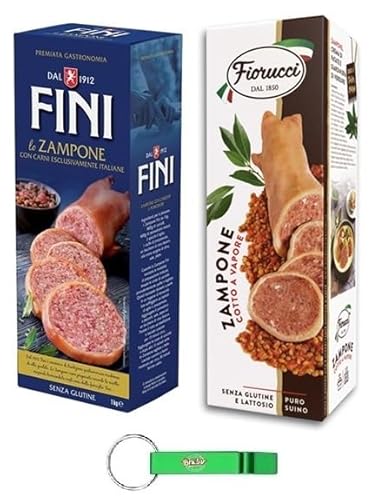 Testpaket Fini Zampone + Fiorucci Zampone 100% Italienische Spezialität mit italienischem Gedämpftes Schweinefleisch-Zampone Glutenfrei 2 x 1Kg + Beni Culinari Kostenloser Schlüsselanhänger von Beni Culinari