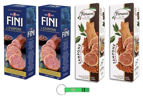 Testpaket Fini Zampone + Fiorucci Zampone 100% Italienische Spezialität mit italienischem Gedämpftes Schweinefleisch-Zampone Glutenfrei 4 x 1Kg + Beni Culinari Kostenloser Schlüsselanhänger von Beni Culinari