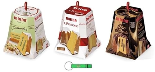 Testpaket Maina Pandoro Classico - Oro Fondente - Pistaziencreme - Traditionelles italienisches Weihnachtsdessert - Weihnachts Kuchen 6 x 750g + Beni Culinari Kostenloser Schlüsselanhänger von Beni Culinari