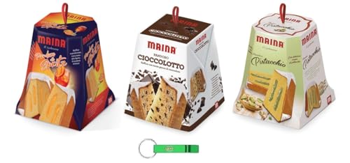 Testpaket Maina Pandoro Spritz - Pistazien - Cioccolotto - Traditionelles italienisches Weihnachtsdessert - Weihnachts Kuchen 3 x 750g + Beni Culinari Kostenloser Schlüsselanhänger von Beni Culinari