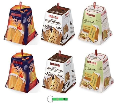 Testpaket Maina Pandoro Spritz - Pistazien - Cioccolotto - Traditionelles italienisches Weihnachtsdessert - Weihnachts Kuchen 6 x 750g + Beni Culinari Kostenloser Schlüsselanhänger von Beni Culinari