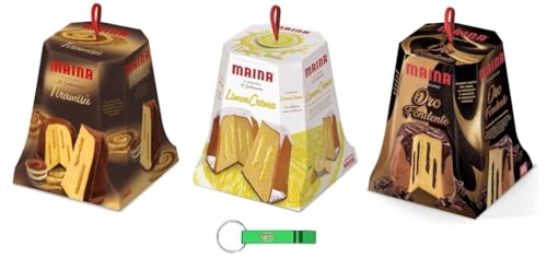 Testpaket Maina Pandoro Tiramisù - Limoncrema - Oro Fondente - Traditionelles italienisches Weihnachtsdessert - Weihnachts Kuchen 3 x 750g + Beni Culinari Kostenloser Schlüsselanhänger von Beni Culinari