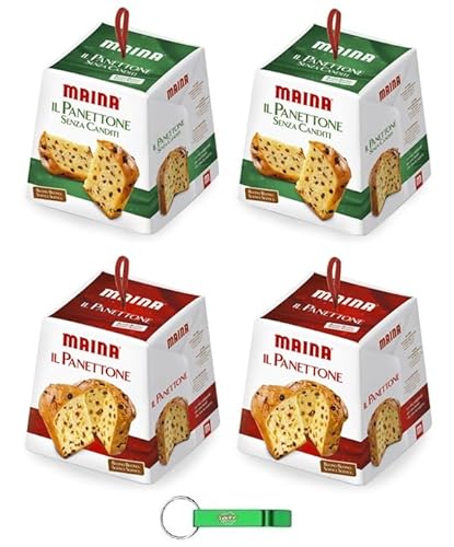 Testpaket Maina Panettone Classico - Ohne Kandierte Traditionelles italienisches Weihnachtsdessert - Weihnachts Kuchen 4 x 750g + Beni Culinari Kostenloser Schlüsselanhänger von Beni Culinari