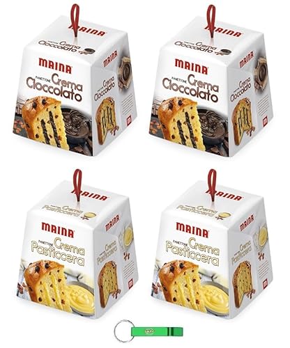 Testpaket Maina Panettone Schokoladencreme - Creme Traditionelles italienisches Weihnachtsdessert - Weihnachts Kuchen 4 x 800g + Beni Culinari Kostenloser Schlüsselanhänger von Beni Culinari