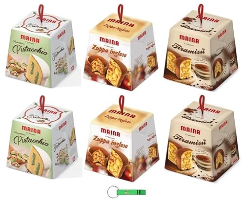 Testpaket Maina Panettone Tiramisù - Pistacchio - Zuppa Inglese Traditionelles italienisches Weihnachtsdessert - Weihnachts Kuchen 6 x 750g + Beni Culinari Kostenloser Schlüsselanhänger von Beni Culinari