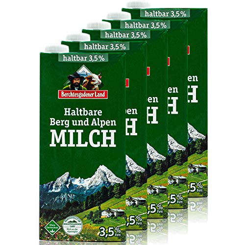 Berchtesgadener Land - 5er Pack H-Vollmilch 3,5 % in 1 Liter Packung - Haltbare Milch von Höfen aus der Berg- und Alpenregion (Bergbauernmilch) von Berchtesgadener Land