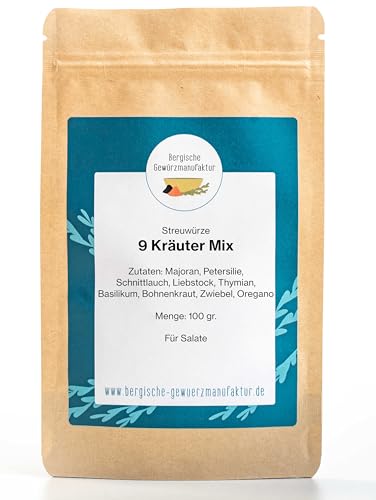 9-Kräuter / Neunkräuter Mix mit Majoran, Schnittlauch, Liebstockblätter, Petersilie, Thymian, Basilikum, Bohnenkraut, Zwiebelgranulat, Oregano von Bergische Gewürzmanufaktur