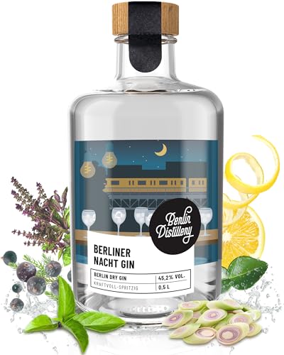Berlin Distillery® Berliner Nacht Gin - 0,5l Premium Dry Gin Flasche | Handcrafted & kraftvoll-spritziger Geschmack | Regional & nachhaltig aus Berlin | 45,2% Alkohol | Perfekt für Gin Tonic von Berlin Distillery