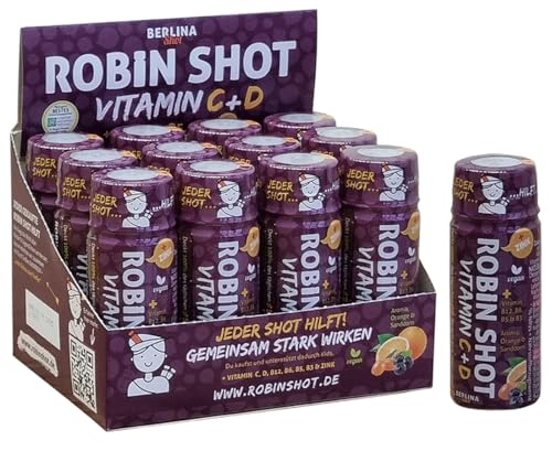 Berlina Vitamin+C ROBINSHOT Box – 12 Shots à 60ml – Aronia, Orangen- und Sanddornsaft mit Vitaminen und Zink. Jeder Shot hilft. von Berlinashot