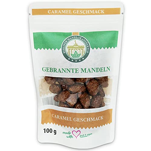 1x100g Gebrannte Mandeln mit Caramel Geschmack, Vegan, Original Kirmes Mandeln, Gebrannte Nüsse, vegane Süßigkeiten, Süßigkeiten Weihnachten, spanische Largueta Mandeln von Berliner Mandelmanufaktur