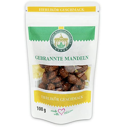 1x100g Gebrannte Mandeln mit Eierlikör Geschmack, Vegan, Original Kirmes Mandeln, Gebrannte Nüsse, vegane Süßigkeiten, Süßigkeiten Weihnachten, spanische Largueta Mandeln von Berliner Mandelmanufaktur