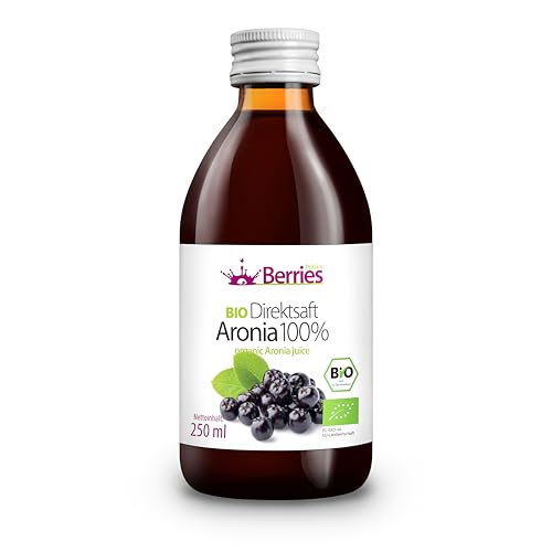 Berries Polska BIO Saft Direkt aus Bio Frucht Gepresst, Kaltgepresst - ohne Farbstoffe, ohne Zucker, ohne GMO, ohne Konservierungsstoffe - Vegan, Vegetarisch,Organisch - Geschmack Aronia - 250ml von Berries Polska