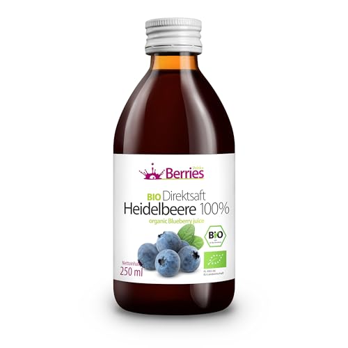 Berries Polska BIO Saft Direkt aus Bio Frucht Gepresst, Kaltgepresst - ohne Farbstoffe, ohne Zucker, ohne GMO, ohne Konservierungsstoffe - Vegan, Vegetarisch - Geschmack Blaubeere - 250ml von Berries Polska