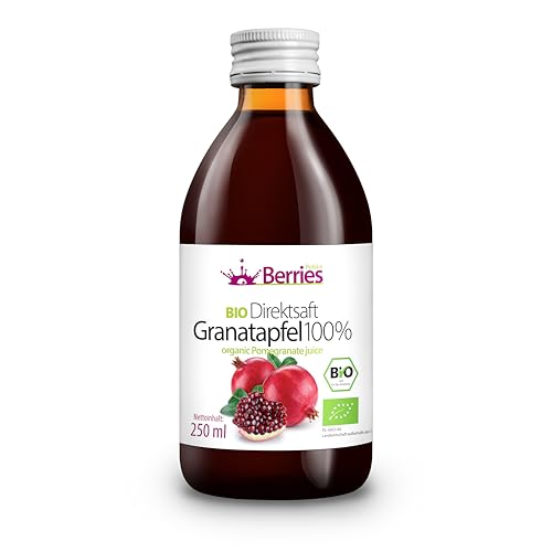 Berries Polska BIO Saft Direkt aus Bio Frucht Gepresst, Kaltgepresst - ohne Farbstoffe, ohne Zucker, ohne GMO, ohne Konservierungsstoffe - Vegan, Vegetarisch - Geschmack Granatapfel - 250ml von Berries Polska