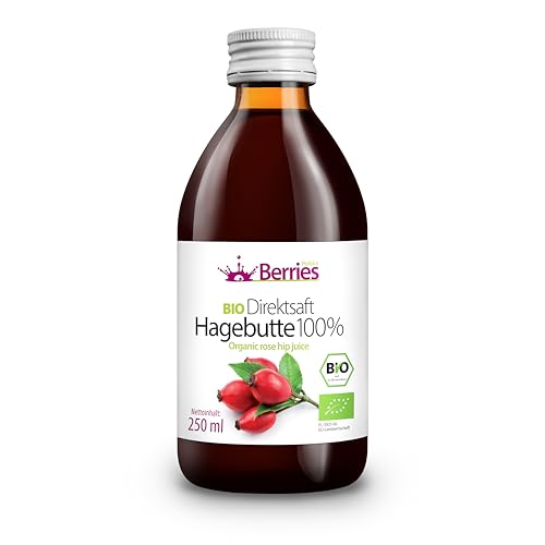 Berries Polska BIO Saft Direkt aus Bio Frucht Gepresst, Kaltgepresst - ohne Farbstoffe, ohne Zucker, ohne GMO, ohne Konservierungsstoffe - Vegan, Vegetarisch - Geschmack Hagebutte - 250ml von Berries Polska