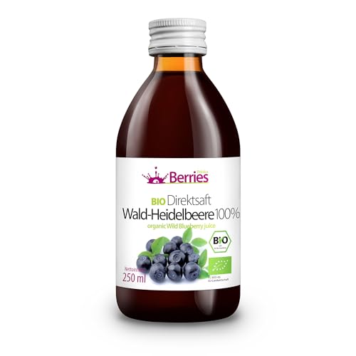 Berries Polska BIO Saft Direkt aus Bio Frucht Gepresst, Kaltgepresst - ohne Farbstoffe, ohne Zucker, ohne GMO, ohne Konservierungsstoffe - Vegan, Vegetarisch - Geschmack Heidelbeere - 250ml von Berries Polska