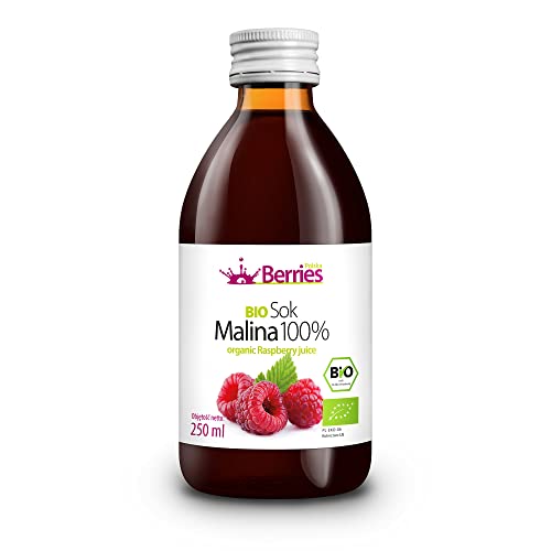 Berries Polska BIO Saft Direkt aus Bio Frucht Gepresst, Kaltgepresst - ohne Farbstoffe, ohne Zucker, ohne GMO, ohne Konservierungsstoffe - Vegan, Vegetarisch, Organisch - Geschmack Himbeere - 250ml von Berries Polska