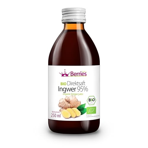 Berries Polska BIO Saft Direkt aus Bio Frucht Gepresst, Kaltgepresst - ohne Farbstoffe, ohne Zucker, ohne GMO, ohne Konservierungsstoffe - Vegan, Vegetarisch - Geschmack Ingwer - 250ml von Berries Polska