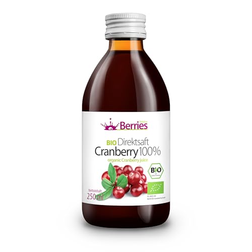 Berries Polska BIO Saft Direkt aus Bio Frucht Gepresst, Kaltgepresst - ohne Farbstoffe, ohne Zucker, ohne GMO, ohne Konservierungsstoffe - Vegan, Vegetarisch - Geschmack Preiselbeere - 250ml von Berries Polska