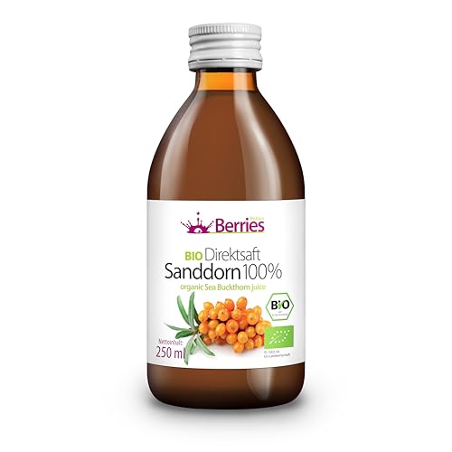 Berries Polska BIO Saft Direkt aus Bio Frucht Gepresst, Kaltgepresst - ohne Farbstoffe, ohne Zucker, ohne GMO, ohne Konservierungsstoffe - Vegan, Vegetarisch - Geschmack Sanddorn - 250ml von Berries Polska