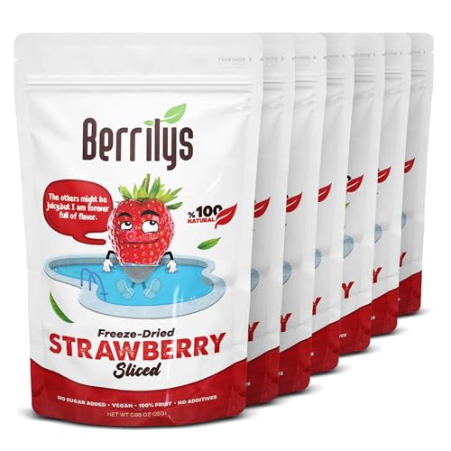 Berrilys Gefriergetrocknete Erdbeerscheiben, gesunder Snack, ideal zur Kuchendekoration, ohne Zuckerzusatz, Non-GMO, Packung mit 7 Stück, jeweils 25 g von Berrilys